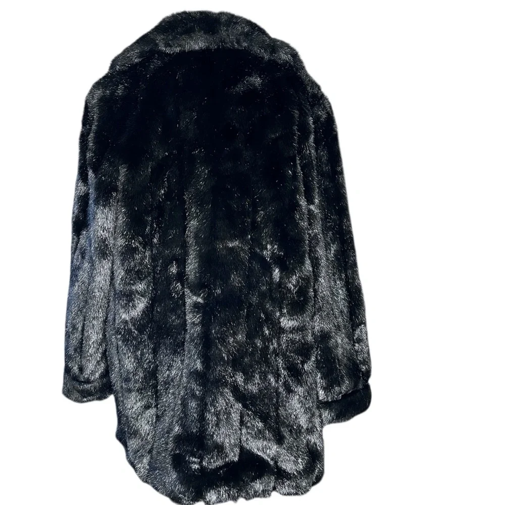 DENNIS BASSO VINTAGE 90s Black Faux Fur Plush Mid-Length Coat Jacket SZ:L - Picture 3 of 12